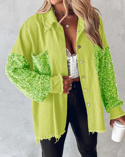 Sequin Button-Up Jacket Front